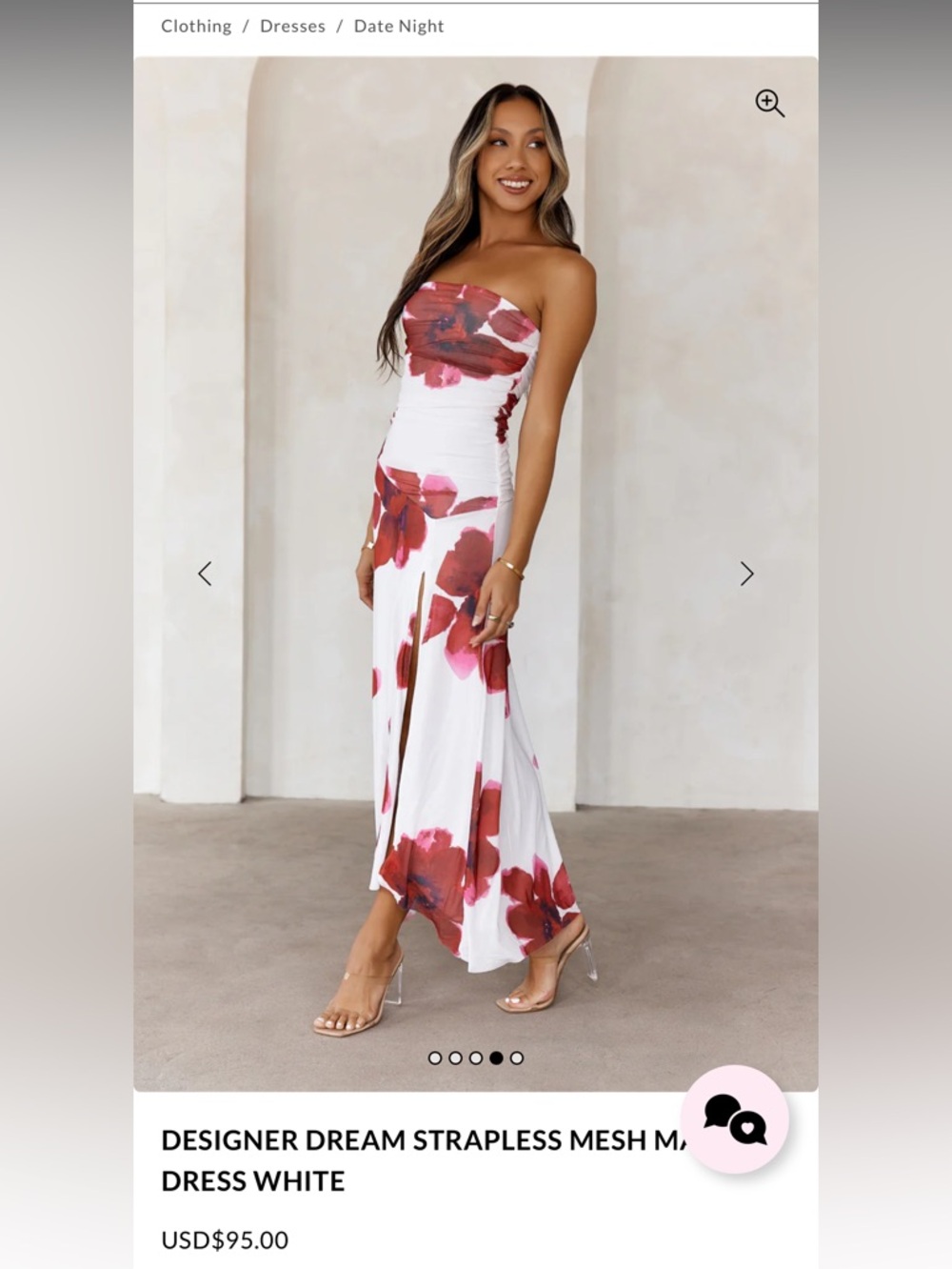 Hello Molly White Strapless Maxi Dress with Red and Pink Floral Print